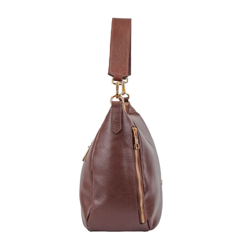 Bolsa Hobo de Couro Soft Cavezzale Café 105705