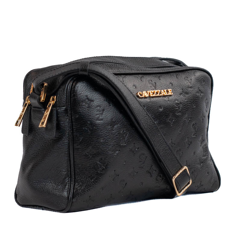 Bolsa Tiracolo Média de Couro Monograma Cavezzale Preto 105510