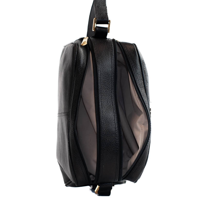 Bolsa Tiracolo Média de Couro Monograma Cavezzale Preto 105510