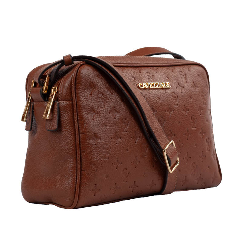 Bolsa Tiracolo Média de Couro Monograma Cavezzale Camel 105510