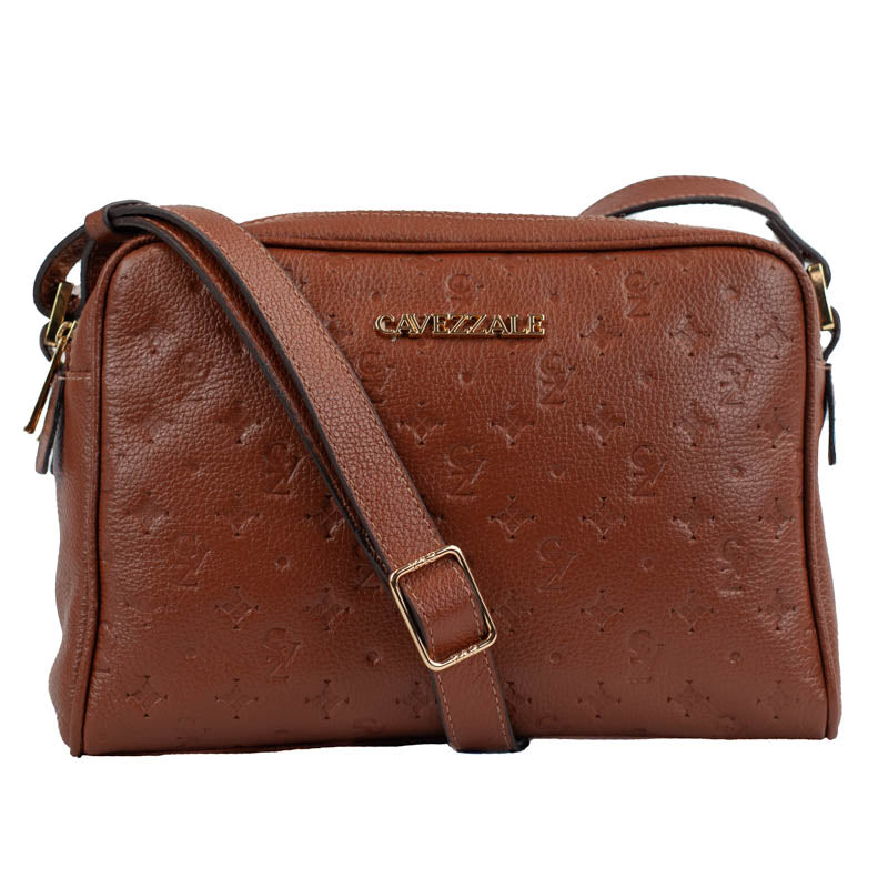 Bolsa Tiracolo Média de Couro Monograma Cavezzale Camel 105510