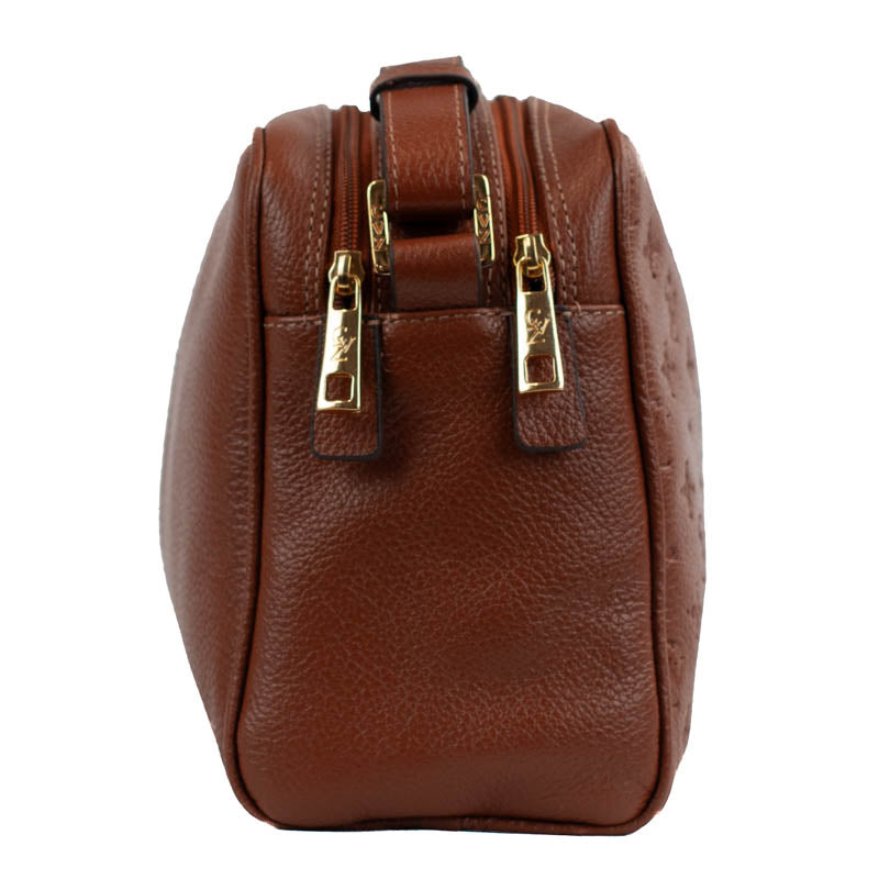Bolsa Tiracolo Média de Couro Monograma Cavezzale Camel 105510