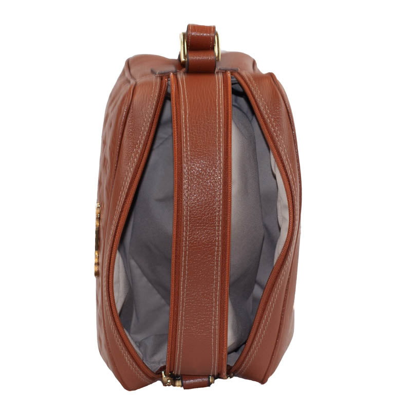 Bolsa Tiracolo Média de Couro Monograma Cavezzale Camel 105510