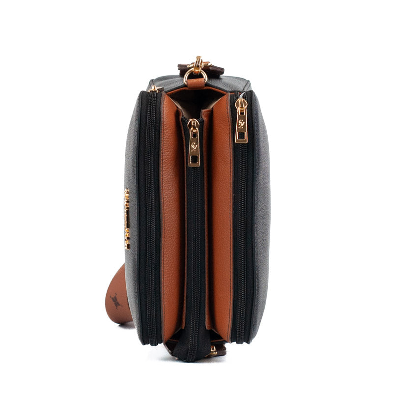 Bolsa Tiracolo Média Couro Soft Alça Grifada Cavezzale Preto 102369
