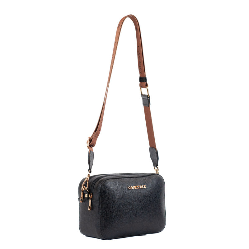 Bolsa Tiracolo Pequena de Couro Soft Alça Grifada Cavezzale Preto 102577