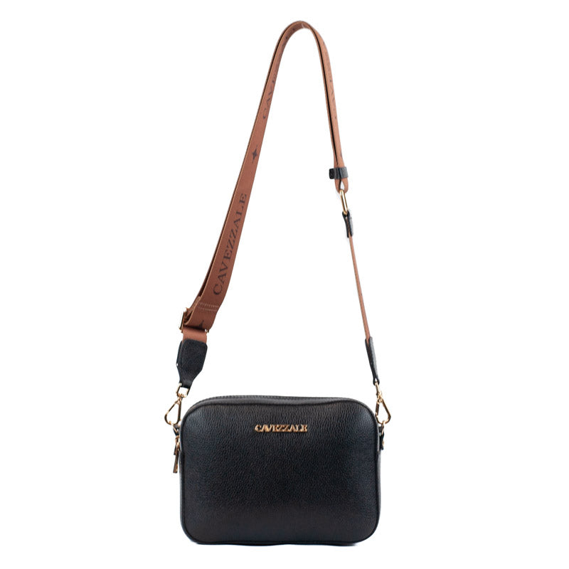 Bolsa Tiracolo Pequena de Couro Soft Alça Grifada Cavezzale Preto 102577