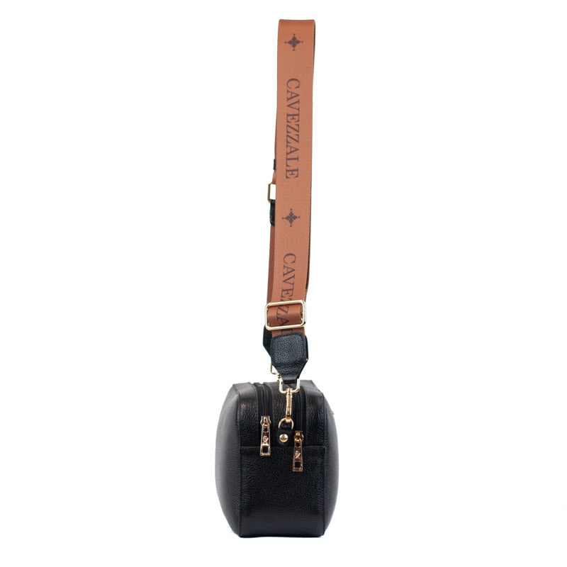 Bolsa Tiracolo Pequena de Couro Soft Alça Grifada Cavezzale Preto 102577