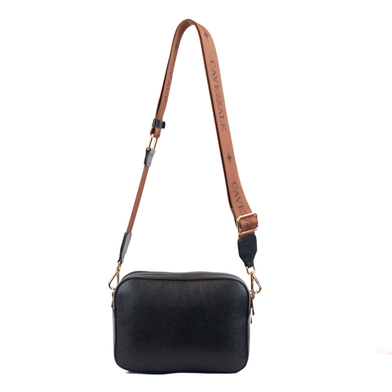 Bolsa Tiracolo Pequena de Couro Soft Alça Grifada Cavezzale Preto 102577