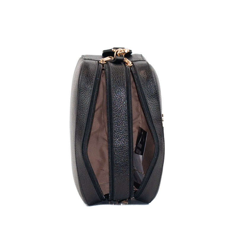 Bolsa Tiracolo Pequena de Couro Soft Alça Grifada Cavezzale Preto 102577