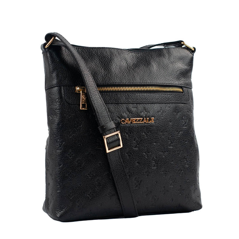 Bolsa Tiracolo Média de Couro Monograma Cavezzale Preto 105043