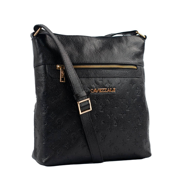 Bolsa Tiracolo Média de Couro Monograma Cavezzale Preto 105043