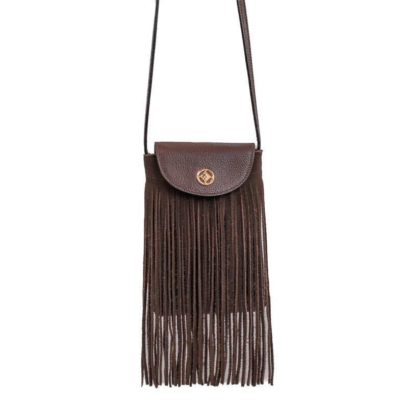 Bolsa Tiracolo Pequena de Couro Floater Camurça Marrom Cavezzale 105779