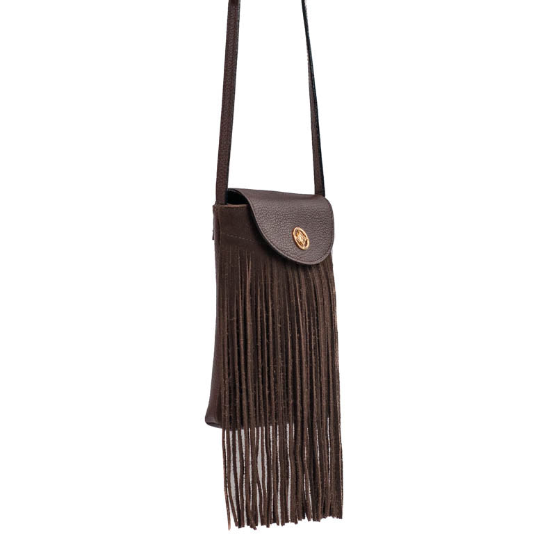Bolsa Tiracolo Pequena de Couro Floater Camurça Marrom Cavezzale 105779
