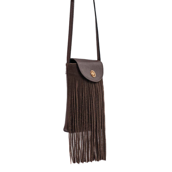 Bolsa Tiracolo Pequena de Couro Floater Camurça Marrom Cavezzale 105779