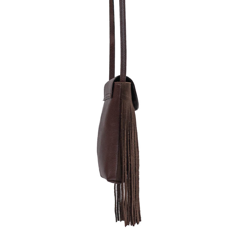 Bolsa Tiracolo Pequena de Couro Floater Camurça Marrom Cavezzale 105779
